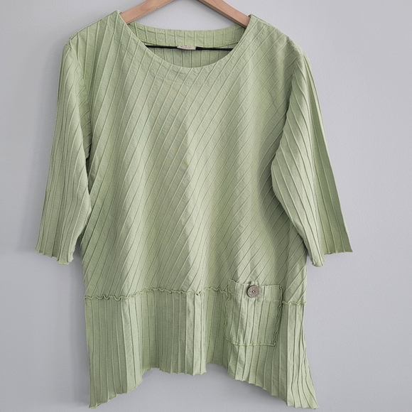 Focus Top Green Pocket 3/4 Sleeve Tunic Blouse Womens Medium Artsy Lagonlook - Picture 1 of 4